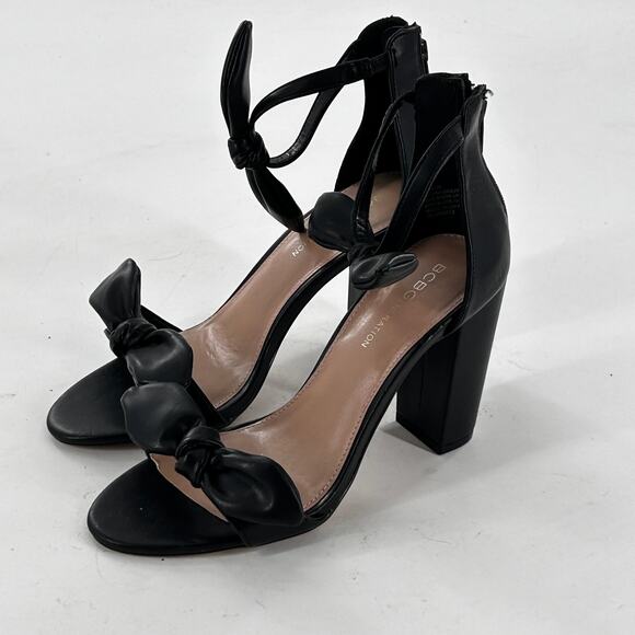 BCBGeneration Batani Sandals 7.5 Black NWOT Heel Bow Capsule Travel Resort - Picture 3 of 8